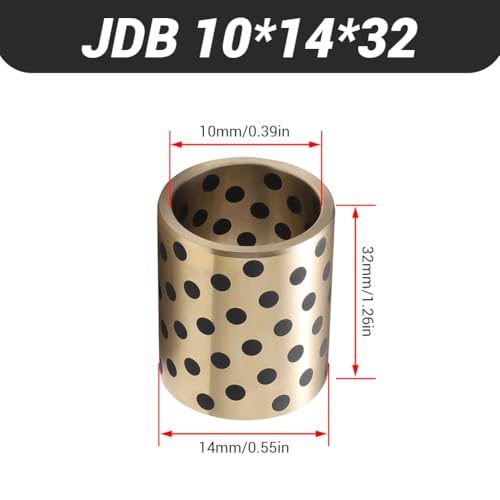 10Pcs Sleeve Bearings, 10mm Bore x 14mm OD x 32mm Length, Wrapped Oilless Self Lubricating Bushings Brass Graphite for Sliding Parts of Machinery - color: JDB 10*14*32
