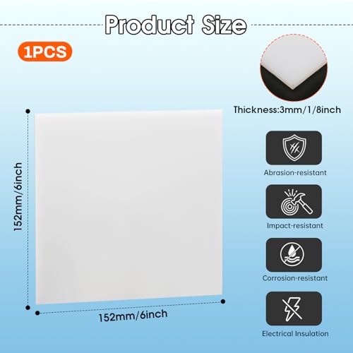 Hdpe Sheet 1/8 Inch Thick, 6" x 6" High Density Polyethylene Board, Thick Plastic Sheet for Craft, Plastic Cutting Board, Heavy Duty Industry - size: 6" X 6", style: 1/8" Thick