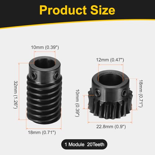 uxcell Worm Gear Set 1 Mod 20T 1:20 Reduction Rate,Gear 12mm,Rod 10mm Bore - size: Gear 12mm, Rod 10mm Bore