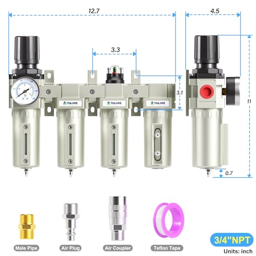 TAILONZ 3/4"NPT 4-Stage Compressed Air Dryer System Manual Drain - color: 4 Stage(3Filter+1Dryer), size: 3/4" NPT/Munual Drainage