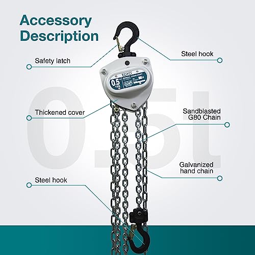 TOYO Chain Hoist 1100Lb,10ft Manual Chain Block Hoist 0.5ton Chain Fall 3M Come Along Hand Chain Hoist 2 Heavy Duty Hooks Industrial Grade Steel for Warehouse Automotive Construction Building - size: 1/2 Ton 10FT