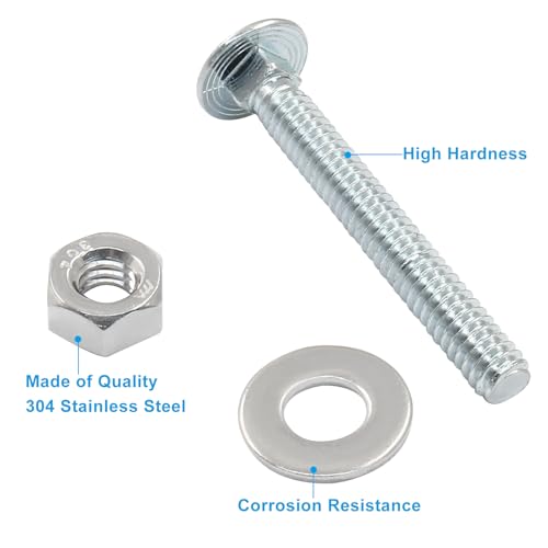 1/4-20 x 2 Inch Carriage Bolt Kit 12 Sets with Nuts Washers - size: 1/4-20 x 2"