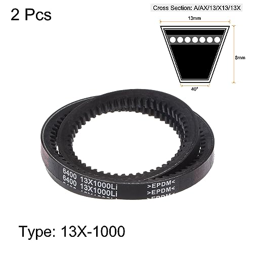 HARFINGTON 2pcs 13x1000 Cogged V-Belts AX Section Drive Raw Edge Belt 1000mm Inner Girth 13mm Width 8mm Thickness EPDM for Power Transmission - size: 1000mm