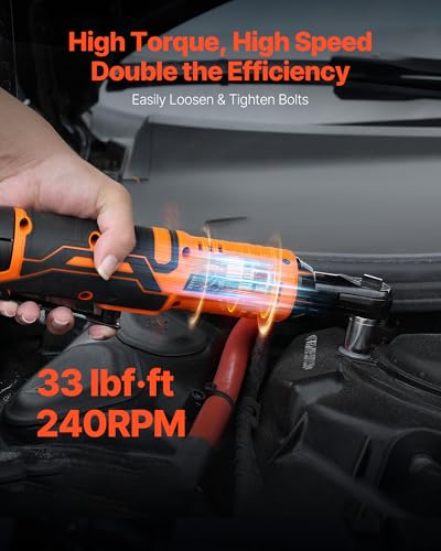 VEVOR Cordless Ratchet Wrench, 3/8 inch Drive, 240 RPM, up to 33 ft-lbs of Torque, Battery Powered Electric Ratchet Wrench Set with Two 2.0Ah Batteries, Charger, Sockets, Adaptor and Extension Bar - size: 11.22 in, style: Standard