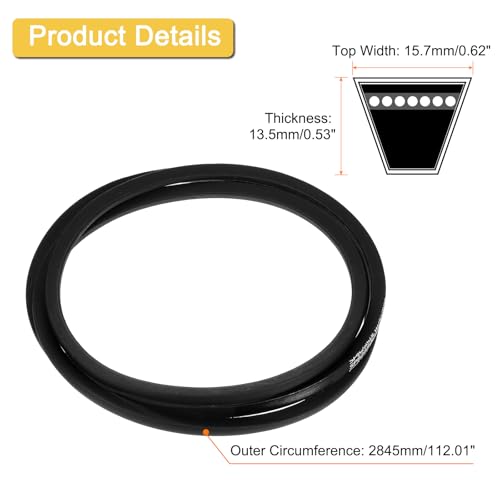 uxcell 5V1120 V-Belt, Classic Wrapped Rubber V-Belt 112" Outside Circumference x 0.62" Width x 0.53" Height for Industrial Machinery Equipment, Black - size: 5V1120