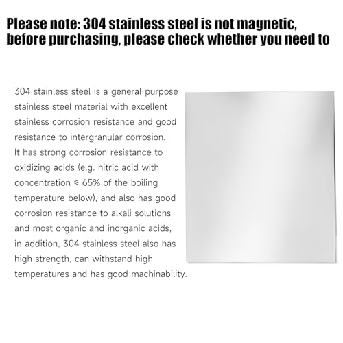 304 Stainless Steel Sheet - 12" X 12" X 1/8" Thin Stainless Steel Plate 1/8 Inch Thickness with Protective Film Metal Sheets Shim Stock Sheets for Kitchen DIY Crafting etc. (305 x 305 x 3 mm) - size: 12X12X1/8inch