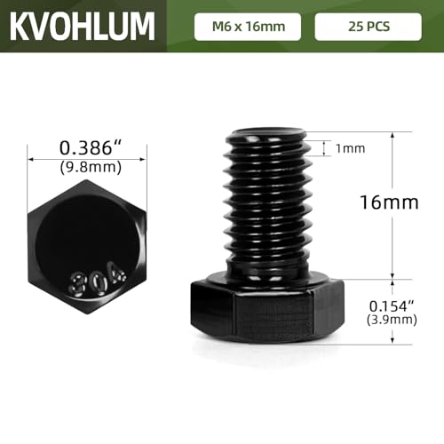 25 PCS M6 x 16mm Hex Head Screw Bolt, Stainless Hex Bolts, Full Thread, 18-8 Stainless Steel (304), Black Coating - size: M6 x 16mm
