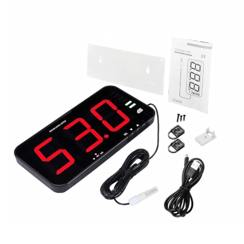 Decibel Meter Sound Level Meter with Data Logging, 13" Large LCD Display Wall Mounted Noise Meter for Classroom w/ 16.4ft Corded Sensor & Alarm Output for Studio Decibel Noise Measuring and Recording