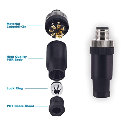 Aviation Connector Plug,Lonlonty 4 Pcs 12mm 8 Pin Thread Male Socket Panel Aviation Wire Connector IP67 M12 8 Pin Circular Aviation Connector Plug - color: Male, size: 8Pin Straight
