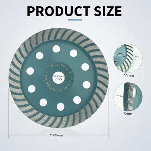 Concrete Diamond Grinding Wheel - 7“/180mm Angle Grinder Turbo Row Cup Wheel for Grinding/Polishing/Cleaning Surface Granite,Concrete,Stone,Cement,Marble,Rock Arbor 7/8” - size: 180mm
