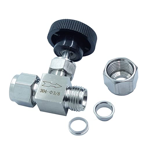 Stainless Steel 304 Instrument Gas Needle Valve 3/8" Tube OD Double Ferrule Compression Fitting 1000 Psi - size: SS304 3/8" OD
