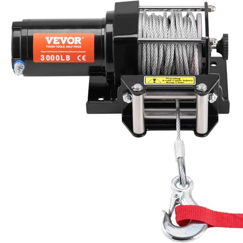 VEVOR ATV Winch, 3000 lb Electric Winch, 12V Small ATV UTV Winch with 3/16 in x 39 ft Steel Cable Roller Fairlead Wired Remote Control, IP55 Waterproof for Towing UTV ATV Car Vehicle Off-Road - size: 3000 LBS