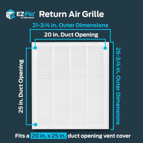 EZ-FLO 20 x 25 Inch (Duct Opening) White Return Air Vent Cover for Wall or Ceiling, Solid Steel Return Air Grille, HVAC Air Return, 61633 - size: 20 in. x 25 in.
