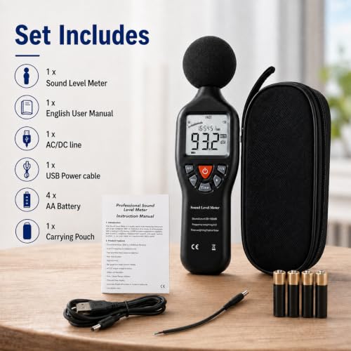 Decibel Meter Digital Sound Level Meter Professional Noise Meter High Accuracy 30dB to130dB Measuring Range with Backlight Display for Classroom, Office, Home, etc.