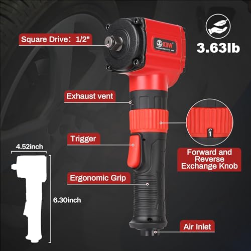 1/2'' Angle Impact Wrench, 910 ft-lbs Torque, Compact Lightweight 3.63 lb - size: 1/2 inch | 910 ft-lbs