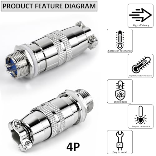CLYXGS 4 Pack XS12 Aviation Plug Connector, 4 Pin 12mm Push-Pull Circular Connector, 6A 250V Quick Disconnect Wire Cable Male & Female Plug Socket Kit for Industrial, Automotive, and Marine - style: XS12-4
