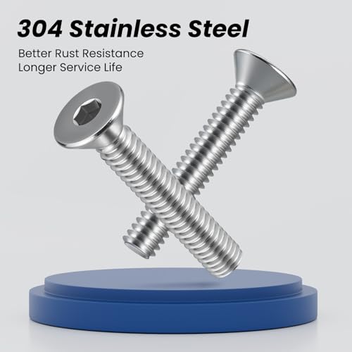 1/4-20 Bolt, 1/4-20 x 3/8 Inch Flat Socket Head Screws 50Pcs, 304 Stainless Steel 18-8 Countersunk Bolts, Full Thread, with Hex Spanner - size: 1/4x3/8
