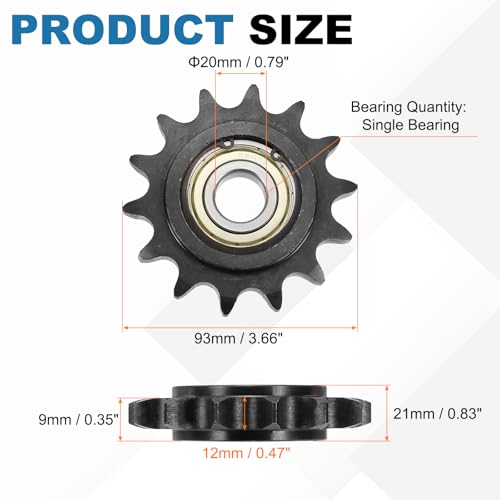 uxcell 2Pcs #60 Roller Chain Idler Sprocket, Type C 20mm Bore 3/4" Pitch 14 Tooth Tensioner, Black Oxide Finished 1045 Steel with Insert Single Bearing for ANSI #60 (DIN/ISO 12A) Chains - size: 20mm Bore 3/4" Pitch 14 Tooth