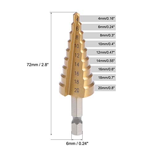 uxcell Step Drill Bit HSS 4mm to 20mm 9 Sizes Straight Flutes Hex Shank