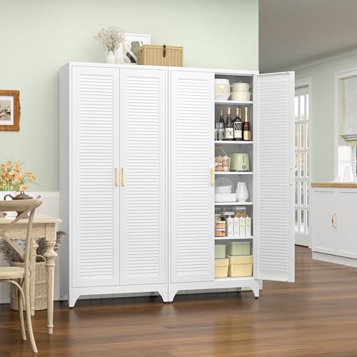 75" Tall Kitchen Storage Cabinets with 5 Adjustable Shelves, White - color: White, size: 75"H-Louvered