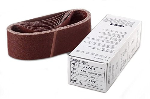 Sungold Abrasives 3X24S100 64667 3 By 24" 100 Grit Portable Belts Premium Industrial X -Weight Aluminum Oxide, 10 Belts/Box - size: 3" x 24", style: 100 Grit