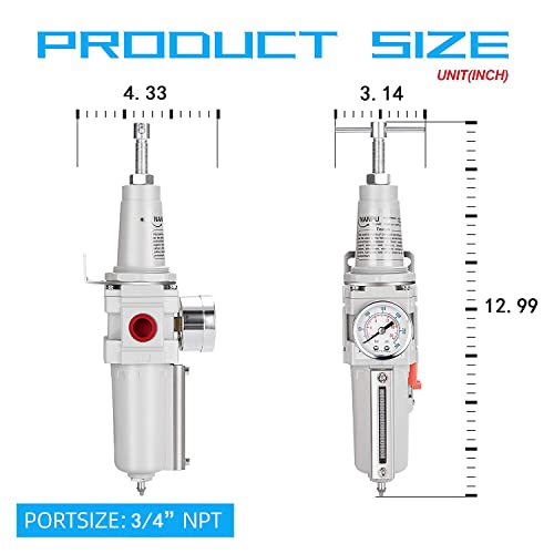 NANPU 3/4" NPT High Pressure Air Filter/Regulator Combo, T-Handle - size: 3/4" NPT