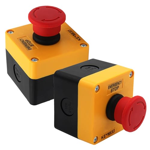 2 Packs Emergency Stop Push Button Switch,1NC 10A 660V with Waterproof Box IP65, 2pcs PG13.5 Black Connectors (2)