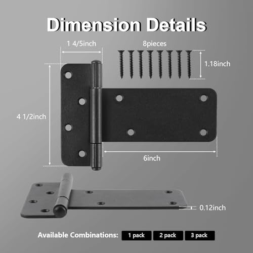 4 Pack 6" Door Hinges,280 Lbs Capacity Heavy Duty Gate Hinges - size: 6"- 4 pcs-Matte black