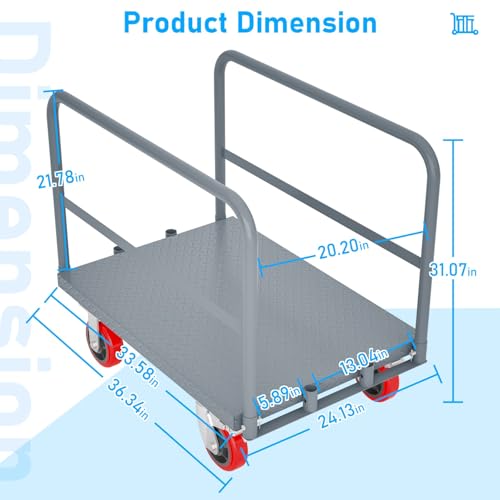 Heavy Duty Platform Truck Cart,Industrial Utility Cart with Side Poles,6" Swivel Casters,All-Steel Construction Platform for Warehouse Garage Logistics(with 1 Front and 2 Side Handrails) - style: 1 Front and 2 Side Handrails