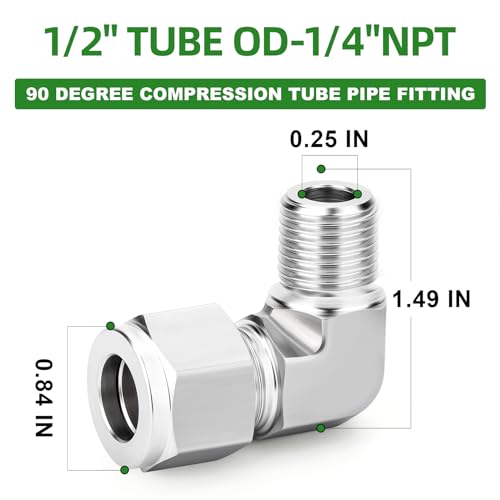 TAISHER 1PCS 316 Stainless Steel 90 Degree Compression Tube Pipe Fitting Connector, 1/2" Tube OD x 1/4" NPT Male Adapter - size: 1/2" OD x 1/4" MNPT