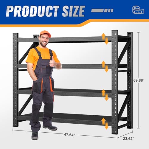 BYNSOE 48" W Storage Shelves 3000lbs Garage Metal Shelving Heavy Duty Garage Shelves Adjustable Storage Shelves for Industrial, Factory,48" W X 24" D X 69" H - color: Black, size: 48" W X 24" D X 69" H
