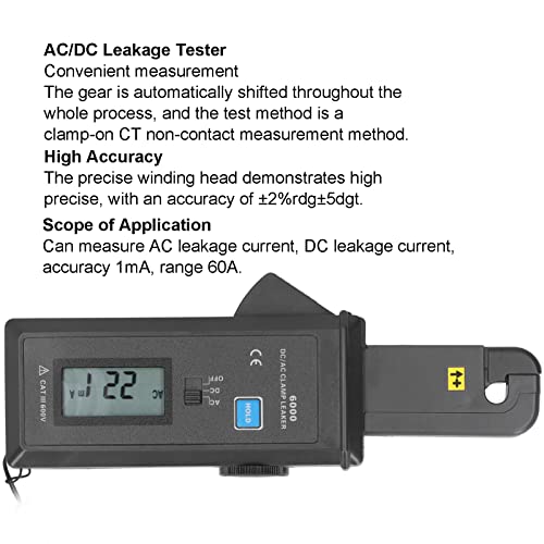 Current Tester, AC DC Clamp Leaker Leakage Current Tester 0mA‑60.0A 99 Units Digital Clamp Meter