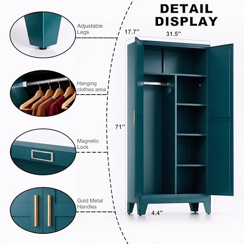 71" H Metal Storage Cabinets,Tall Pantry Cabinet with Doors,Blue Kitchen Pantry Cabinet,Garage Storage Cabinet,Food Storage Cabinet with Doors and Shelves - color: Blue, size: 71”H-C