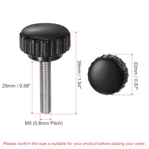 uxcell 6pcs Knurled Clamping Knobs M5 x 25mm Metric 304 Stainless Steel Male Thread Thumb Screw on Type 22mm Plastic Round Head Threaded Hand Bolt Stud Knobs Black - size: M5 x 25mm x 22mm