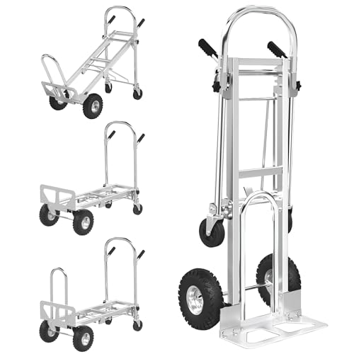 1000 LBS Dolly Cart with Wheels, 4 in 1 Folding Hand Truck, Stainless Steel Heavy Duty Industrial Convertible Hand Cart, Utility Collapsible Hand Truck Dolly for Warehouse, Home, Office, Etc - color: Silver