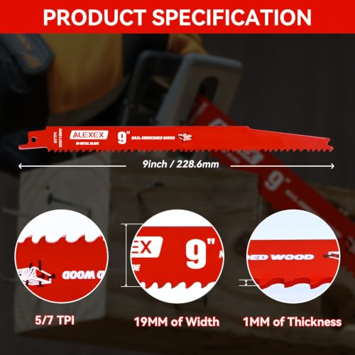 15 Pack 9 Inch 5/7 TPI Reciprocating Saw Blades for Nail-Embedded Wood - size: 9 Inch 5/7TPI