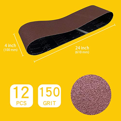 4 x 24 Inch 150 Grit Sanding Belt | Premium Aluminum Oxide Sanding Belt | Premium Sander Sandpaper – 12 Pack - size: 150 Grit