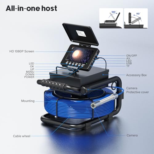 Sewer Camera with Locator Drain Snake Plumbing Inspection Camera 5" Screen with Video Recording DVR Included 32GB TF-Card - size: 30M