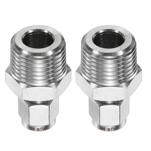 HARFINGTON 2pcs Compression Fittings 1/4" Tube OD x 1/2" NPT Male Thread Stainless Steel Straight Coupler Adapter Compression Tube Pipe Fittings Connector for Oil Gas Water - size: 1/4" OD x 1/2" NPT