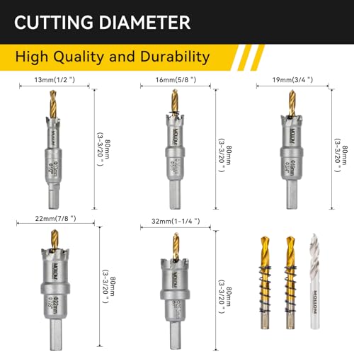 Mollom 5Pcs (13-25.5mm) TCT Heavy Duty Carbide Hole Saw Set - size: 13-25.5mm