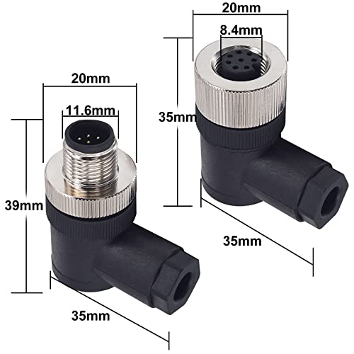 M12 8 Pin Male & Female Right Angle Socket Panel Aviation Wire Connector,12mm Industrial Circular Connector,Outdoor Waterproof IP67,4 Sets - color: Female+Male, size: 8Pin Right Angle