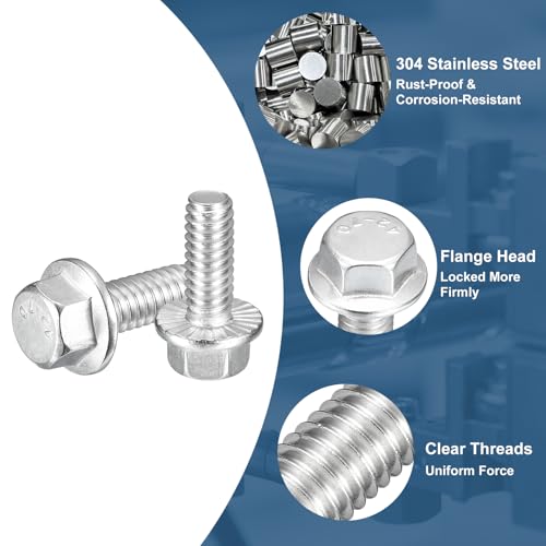 uxcell 10Pcs 1/4-20 x 5/8" Flanged Hex Head Bolts, 304 Stainless Steel Flange Hexagon Screws, Flange Hex Drive Screws 5.8 Grade for Machinery Industry Home Appliances, Silver - color: Silver, size: 1/4-20 x 5/8"