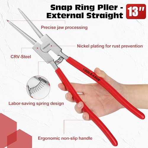 TOOLEAGUE 13" Large Snap Ring Pliers, Straight External Circlip Pliers,1 Pc - size: 13 inches (Straight External, 1Pc)
