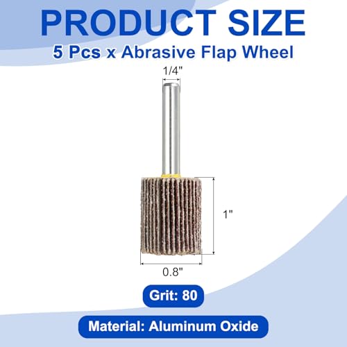 5 Pcs Abrasive Flap Wheel 0.8" Diameter 80 Grit 1/4 Shank Red - size: 0.8 Inch