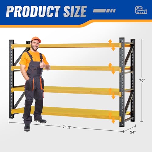 BYNSOE 71" W Storage Shelves 5000lbs Garage Metal Shelving Heavy Duty Garage Shelves Adjustable Storage Shelves for Industrial, Factory (Black-Yellow, 71" W x 24" D x 69" H) - color: Black Yellow, size: 71" W X 24" D X 69" H