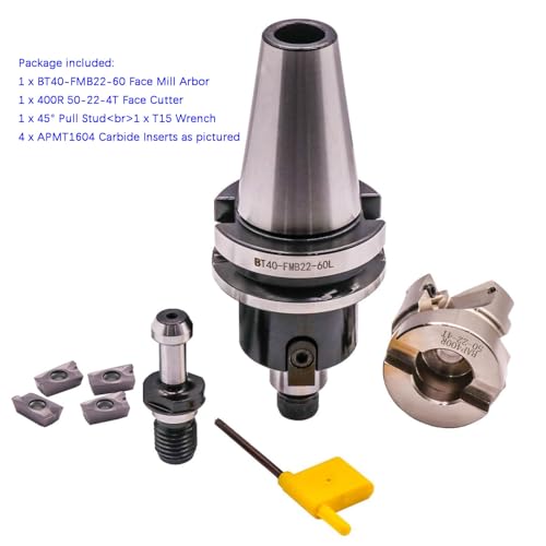 BT40 Arbor, 1.97"/50mm Cut Dia 400R-50-22-4T Face Mill Shell Cutter Set - size: 50-22-4T, style: BT40