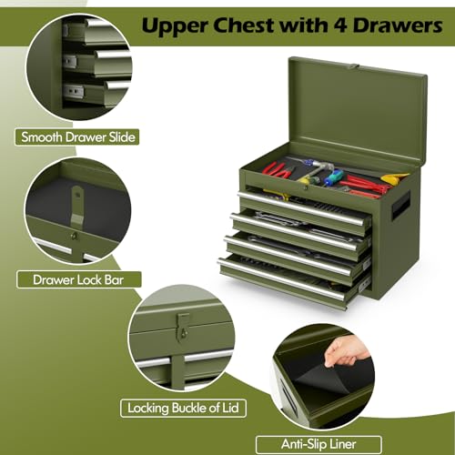 IRONMAX 2-in-1 Detachable Rolling Metal Tool Chest, 5 Drawers, Olive Green - color: Olive Green