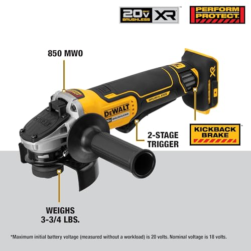 DEWALT 20V MAX* Angle Grinder Tool Cordless Brushless, 4 1/2 Inch, with Paddle Switch and Kickback Brake, Tool Only (DCG413B) - style: 20V 4.5IN Grinder