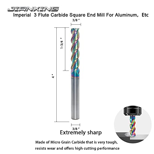 3/8" Extra Long Carbide Square End Mill, 3 Flute, 4” OAL, 1 Pc - size: 3/8" Extra Long (1 Pieces)