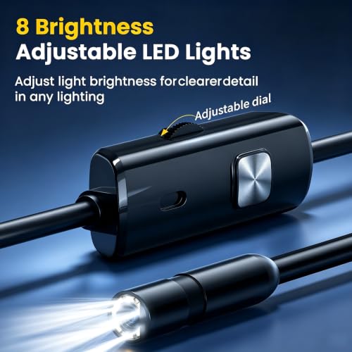 Industrial Endoscope, 1080P Digital Borescope Inspection Camera, 7.9mm IP67 Waterproof Sewer Camera with 4.3" LCD Screen, 8 LED Lights, 16.5FT Semi-Rigid Cable (Black, 16.4FT) - size: 2 meters